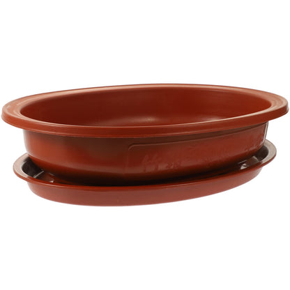 ERINGOGO Bonsai Training Pot with Drip Tray, 15 Plants Growing Plastic Oval Planter Drainage Holes, Large Low Flower for Nursery, Garden, Red, 15in, ADY92SCB3358Z136N