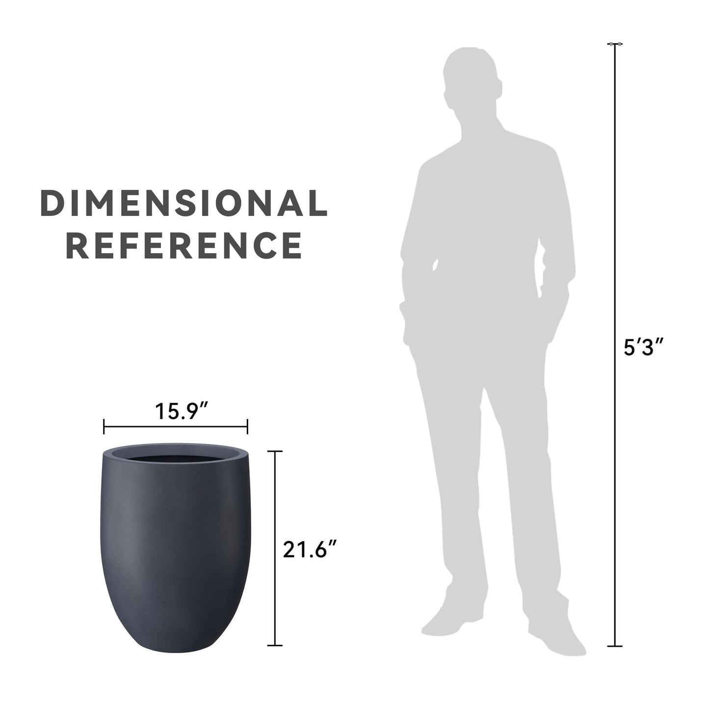 Kante 21.7" H Dark Gray Concrete Tall Planter, Large Outdoor Indoor Decorative Pot with Drainage Hole and Rubber Plug, Modern Round Style for Home and Garden