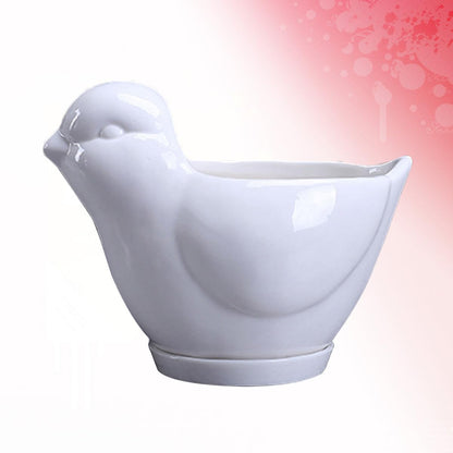 GLEAVI Ceramic Succulent Plant Pot Bird Shape with Tray Small White Flower Pot Indoor Desktop Planter for Home Office Garden Decoration