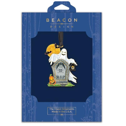 Beacon Design Ghost & Tombstone Hanging Ornaments - Halloween Tree Ornament, 100% Brass Scary Ghost Keepsake Gift, Spooky Full Moon Decor, Shatterproof Christmas or Home Decorations, Made in USA