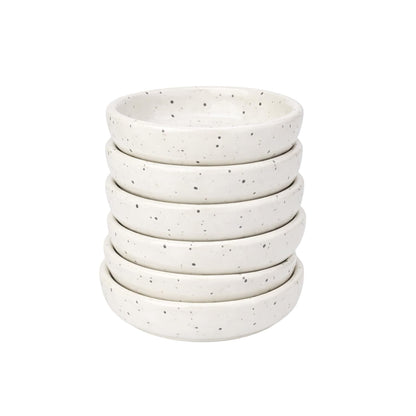 roro Glossy White Speckled Ceramic Butter Bowls, 3 Inch, Set of 6 Pieces – Handmade Small Condiment Bowls for Butter, Dips & Sauces