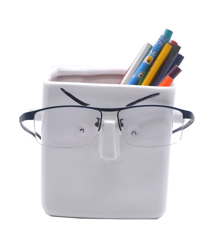 MONMOB 5"X5" White Ceramic Face Planter Pot Succulent Flowerpot DIY Painting Pencil Holder with Glasses Holder Patio Balcony Yard Lawn Ornament Gifts Ideal Gifts for Women, Mom or Birthdays
