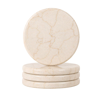 Creative Home Natural Champagne Marble Drink Coasters Set for Table Protection, Luxury Stone Beverage Coasters for Coffee Table, Kitchen, Dining Room and Bar