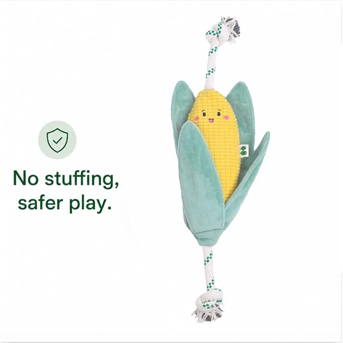 Green Sheep Interactive Plush Dog Toy, No Stuffing Squeaky Toy with Recycled Cotton Rope for Medium to Large Dogs, Corn