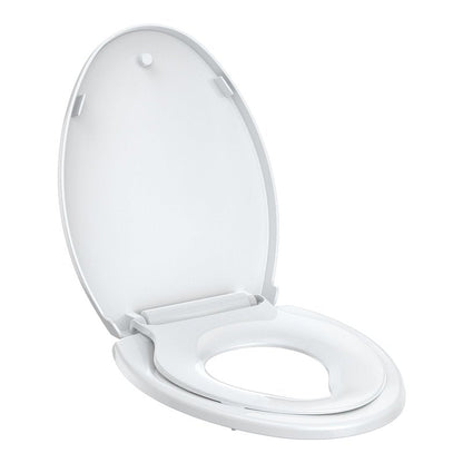 Toddler Toilet Seat – White Elongated Toilet Seat with Toddler Seat, Quick-Release & Slow-Close Hinges, Child & Adult Friendly, Fits 19-Inch Elongated Toilets, Perfect for Family Bathroom Training