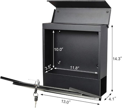 Lockable Mailboxes with Keys,Outdoor Wall Mounted Mail Box with Large Capacity,14 3/10" x 4 1/10" x 13",Black