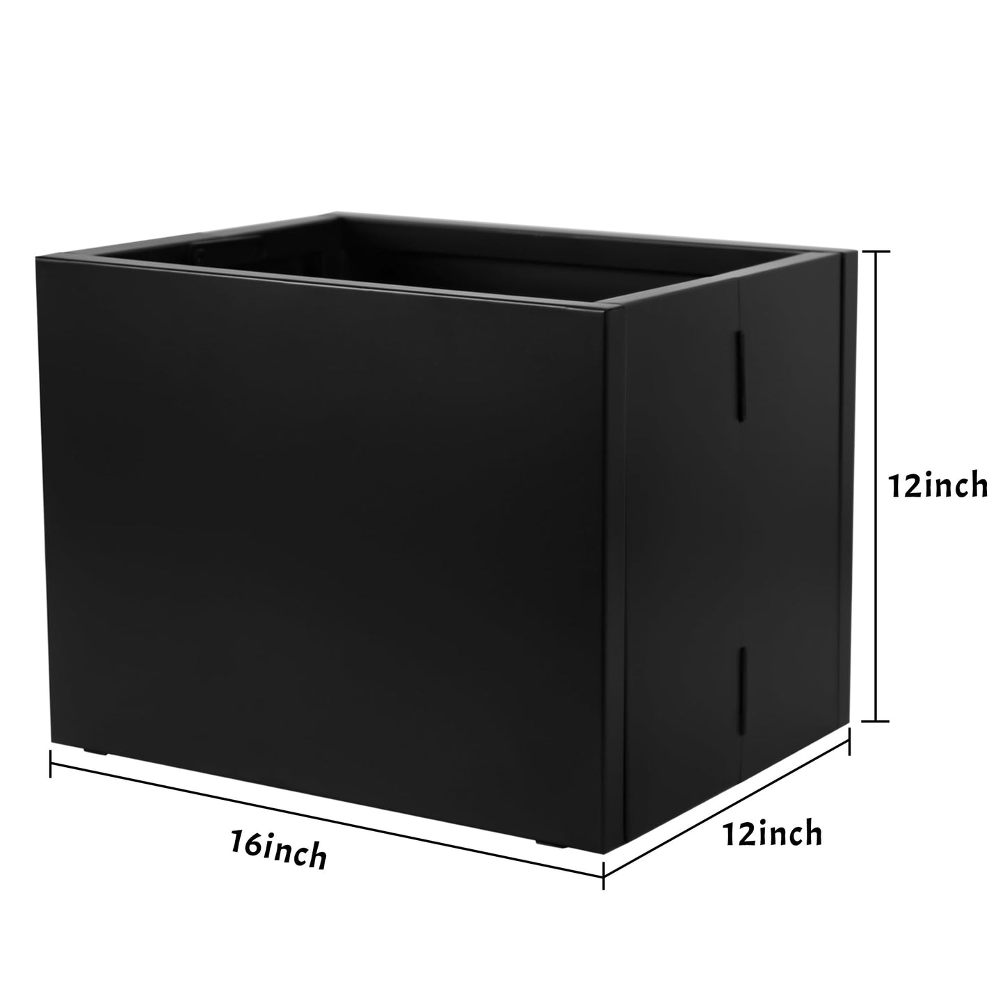 TISUWING Galvanized Steel Rectangular Planter, 16"x 12"x 12" Small Planters for Outdoor Plants, Black Outdoor Planter with Drainage Holes