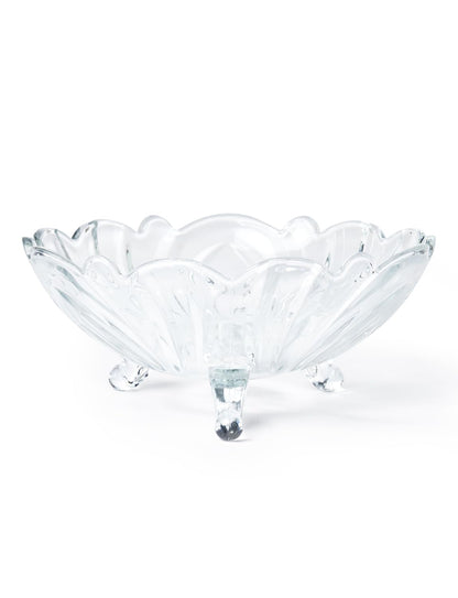 M MIMMU Clear Glass Fruit Bowl for Kitchen Counter Decor — 9 Inch Wavy Edge Pedestal Serving Bowl, Decorative Centerpiece for Fruits, Candy, Snacks, Salad - L