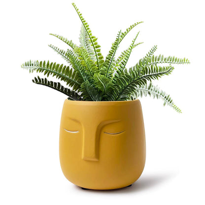GeLive Head Succulent Plant Pot Ceramic Face Planter Modern Statue Flower Vase Windowsill Box with Drainage Hole Home Decoration Indoor Outdoor Container Gold Eyes (Yellow)