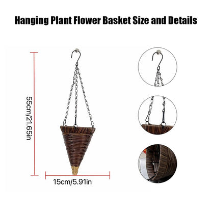 JOYWU Cone Hanging Plant Flower Baskets for Outdoor,2 Pack Artificial Woven Wall Hanging Planter Pots for Garden Plants Flowers,Conical Rattan Vertical Planter Baskets(Not Including Plants)
