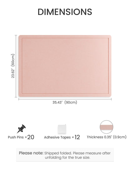 Fluxynara Bulletin Board,35.4" x 23.6" Cork Board Alternative with 12 Safe Removable Adhesive Tabs, Foldable Felt Pin Board for Home Office, Classroom, Bedroom,Entryway for Walls—Pink