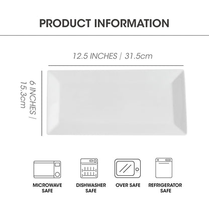Rectangular Serving Platter Set, 12 Inch Large Serving Plates, Stackable Serving Tray for Wedding, Ceramic White Serving Platters for Entertaining, Dishwasher & Oven Safe, Gift for Housewarming (4PCS)