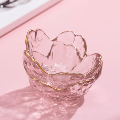 4 Pack Sakura Sauce Dishes Set, Pink Cherry Flower Crystal Glass Appetizer Plates Dipping Bowls Tasting Dishes Serving Dish Seasoning Saucers Bowl Little Bowls Ice Cream Snack Sushi Soy Condiment Dish