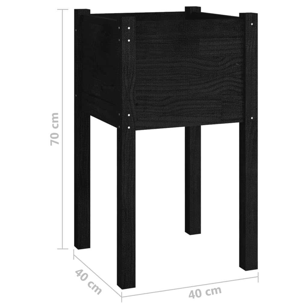 Yisssmeng Rustic Black Square Garden Planter 15.7" Solid Pinewood Outdoor Box with Matte Finish for Balcony Patio Vegetable Flower Herb