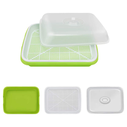 SUNPRO 2-Pack Seed Sprouter Tray BPA Free PP Soil-Free Big Capacity Healthy Wheatgrass Grower Sprouting Container Kit with Lid (2, Green)