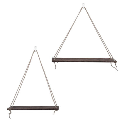 Eeneme 2 x Wooden Hanging Rope Hanging Plant Flower Pot Shelves Home Decorations (Retro Colour)