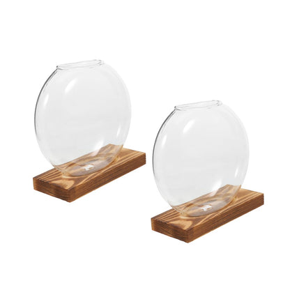 EPIGEIST 2pcs Hydroponic Glass Vase Containers with Wooden Base, Plant Terrarium for Indoor Propagation, Desktop Hydroponic Plant Vase for Home and Office Décor