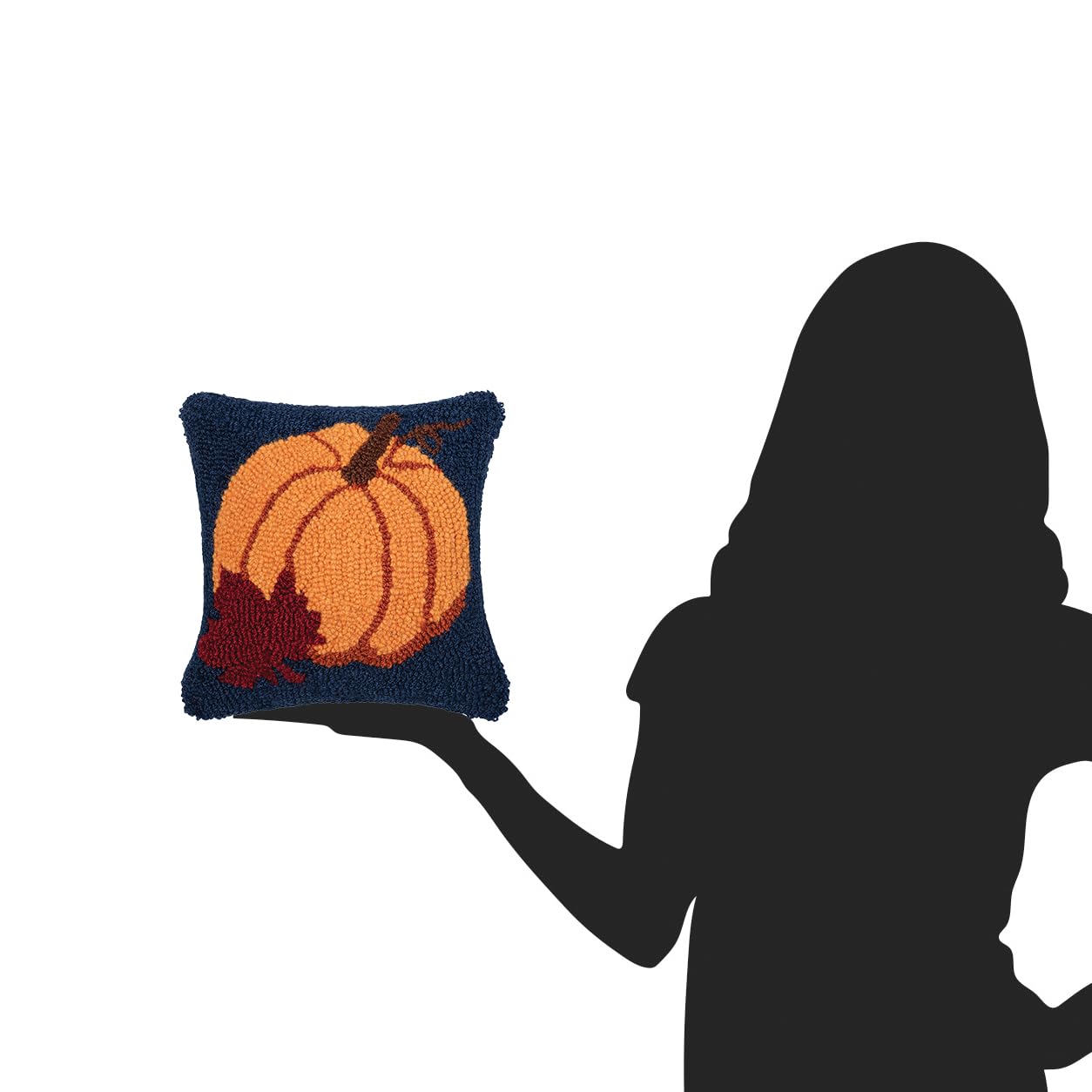 C&F Home Autumn Pumpkin & Leaf Hooked Small Petite Mini Accent Pillow 10" x 10" Thanksgiving Fall Harvest Home Living Room Sofa Couch Chair Bed Bedroom Decor Decoration 10" x 10" Orange