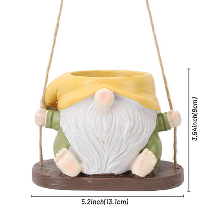 Tyenaza Swing Planter Pot, Hanging Planter Faceless Gnome Flowerpot Resin Hanging Planter for Use Weather Resistant Garden Decor Dwarf Figurine (Yellow Green)