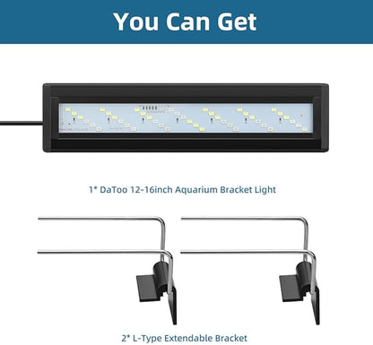 DaToo LED Aquarium Light Full Spectrum Fish Tank Light with Dimmer White Blue Red Green LEDs Fish Tank Light with Three Lighting Modes and Extendable Bracket for 12 Inch to 16 Inch Aquarium