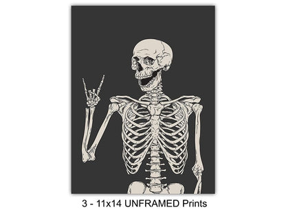 Skeleton Wall Art & Decor 11x14 - Halloween Wall Art - Goth Home Decor - Gothic Room Decoration, Pagan Gifts - Funny Skull Artwork, Bedroom Dorm Man cave - Men Boys Teens - Witchy Picture Poster Print