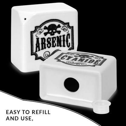 Funny Salt and Pepper Shakers - Arsenic and Cyanide Halloween Decor, Spooky Goth Decor, Gothic Home Decor, Witch Kitchen Accessories, Oddities and Curiosities - Gothic Decor (White)