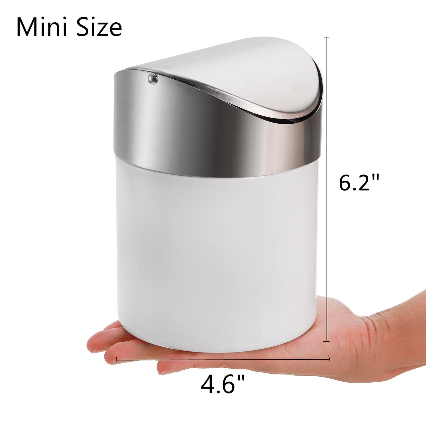 ZOOFOX 2 Pack Mini Trash Can, White Stainless Steel Garbage Bin with Swing Lid, Small Countertop Trash Can for Home, Office, Kitchen, Vanity Tabletop, Bedroom, Car