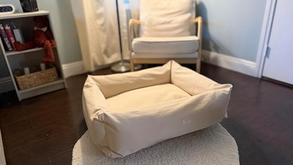 Rectangular Natural Cotton Canvas Dog Bed with Raw Cotton Insert – Eco Friendly Pet Bed with Removable Washable Cover, Breathable Cushion for Dogs & Cats (Natural, Large 36" × 24" × 8")