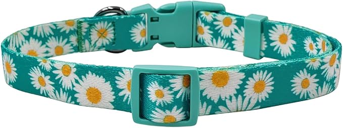Dog Collar and Leash Set, Cute Daisy Pattern, Polyester Material, 5ft Leash, for Large Dogs.(Large,Green Daisy)