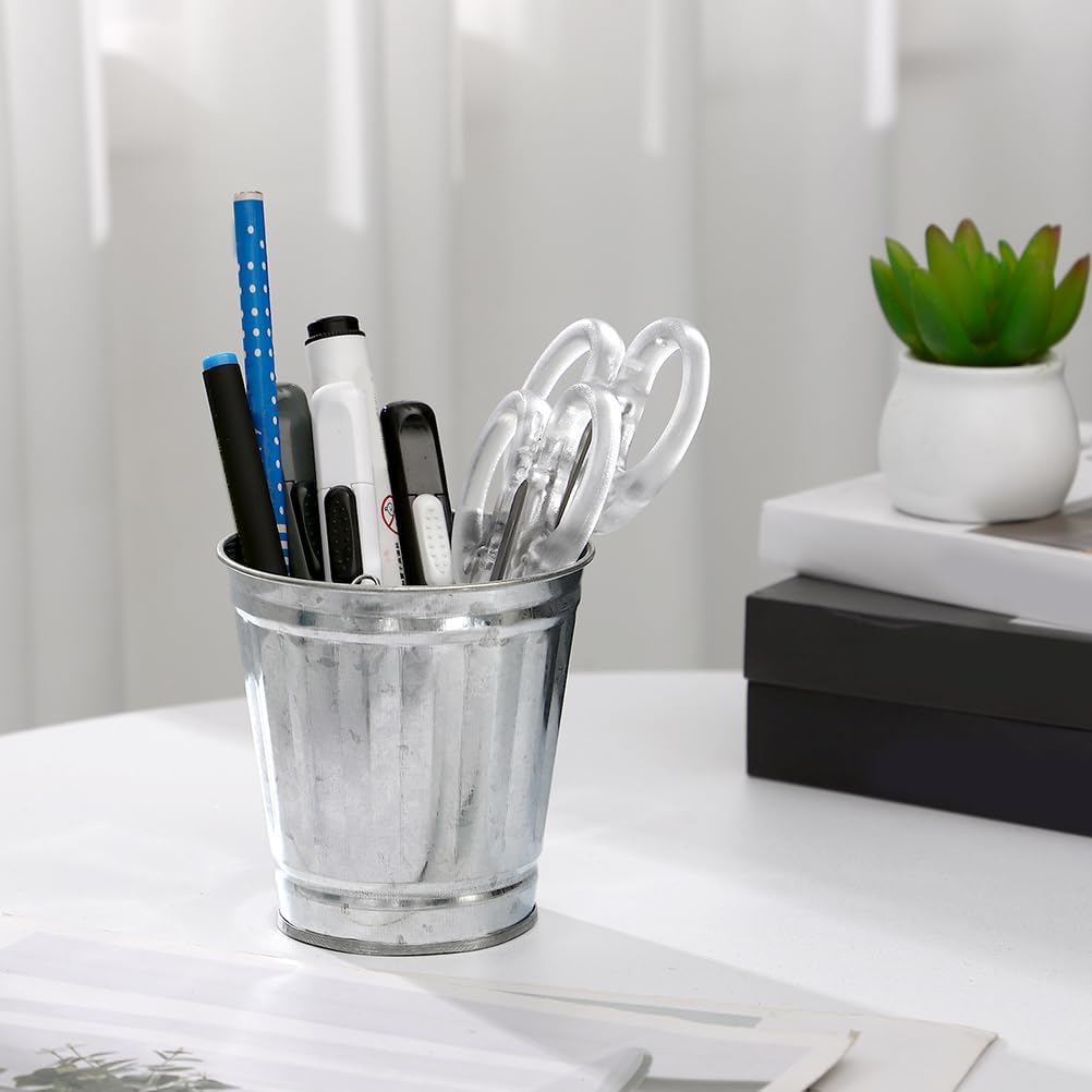 12Pcs Small Desk Trash Can with Lid | 9 x 9.5 x 6.5 cm | Galvanized Steel | Multifunctional Organizer | Pen Holder for Desk | Small Ashtray with Lid | Trash Bin Candy Party Favors | Mini Flower Pot