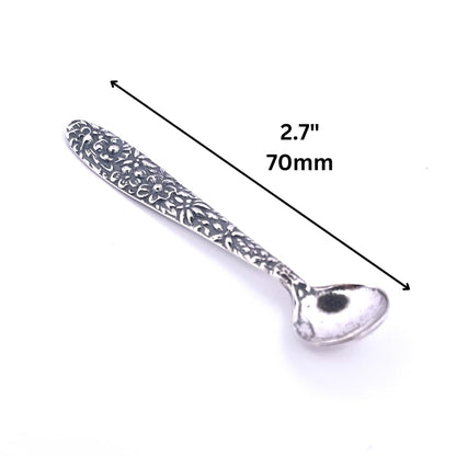 APOLEEA 925 Sterling Silver Small Salt Spoon - Premium Quality 2.7" Polished Round Bowl Mustard Spoon - Beautiful Flower Designed Handle - Gift for Culinary Enthusiasts