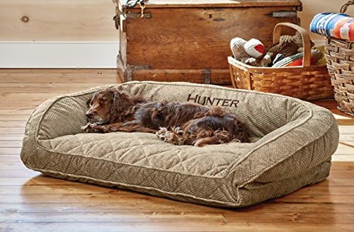 Orvis Comfort Fill-Eco Couch Dog Bed – Plush Three-Sided Bolster with Comfort Fill-Eco Cushion, Quilted Cover, Zip-Off & Machine Washable, Brown Tweed - Large
