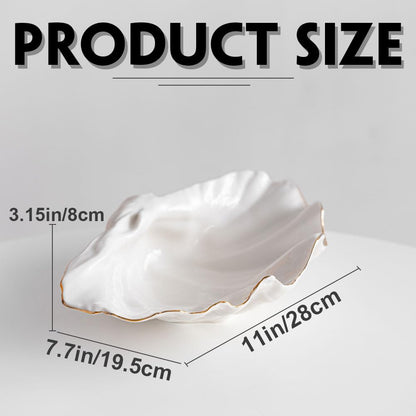 White Sea Shells Decorative Bowl - Large Clam Shell Bowl, Fruit Bowl, Key Bowls, Candy Dish, Coastal Ocean Centerpieces for Entryway, Living Room, Bathroom, Beach House, Nautical, Seaside, Shelf Decor