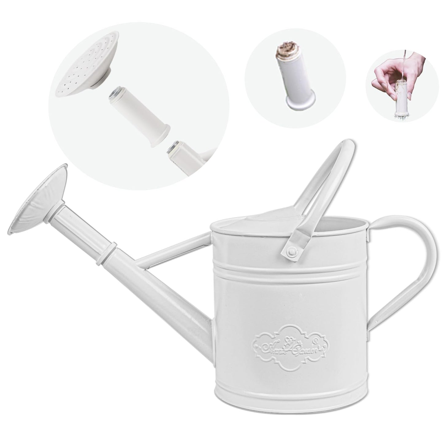 Annie Garden 1 Gallon Metal Watering Can for Indoor Plants Outdoor Plants, Large Water Can, Garden Water Can for Kids, Detachable, Water Can with Handle, White