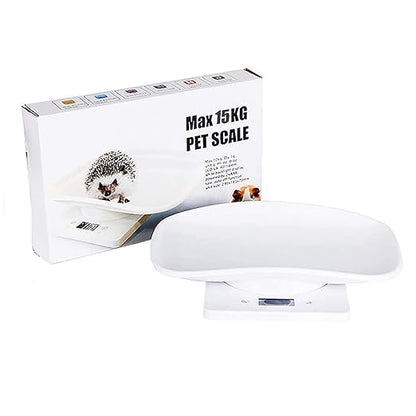 Digital Pet Scale, Small Animal Scale with Tape Measure, Kitchen Food Scale, Weighing Max 33lbs, Size 12"x8", LCE Electronic Weight Scale Only for Newborn Kitten, Puppy, Hamster, Little Bird (White)