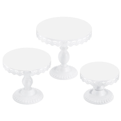 VMFKPNR 3 PCS White Cake Stands (8"&10"&12" Plate), Cupcake Stand with a lace Hollow Border Metal Cake Stand Set for Birthday Party, Wedding, Anniversary, Baby Shower