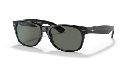Ray-Ban RB2132 New Wayfarer Square Sunglasses, Black/Polarized Green, 58 mm
