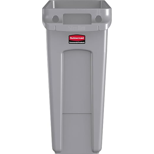 Rubbermaid Commercial Products Slim Jim Trash/Garbage Can with Venting Channels, 16-Gallon, Gray, for Kitchen/Office/Workspace, Pack of 4
