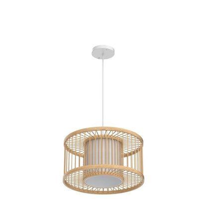 Karjearl Boho Rattan Pendant Lights, 15.8" Coastal Drum Wicker Hanging Light Japanese Country Light for Dining Room Kitchen Living Room Bedroom, 1-Light E26 Base