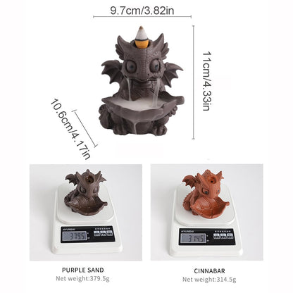 Ceramic Dragon Incense Burner, Cute Dinosaur Backflow Incense Holder with 20 Incense Cones, Tweezers, Mat, Aromatherapy Home Decoration for Spa Yoga Meditation (Brown)