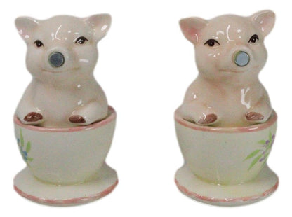 Ebros Ceramic Pastel Pink Adorable Tea Cup Pigs In Miniature Teacups Kissing Salt And Pepper Shakers Set Valentines Love Porky Pig Themed Figurines Party Kitchen Collectible Decorative Accents