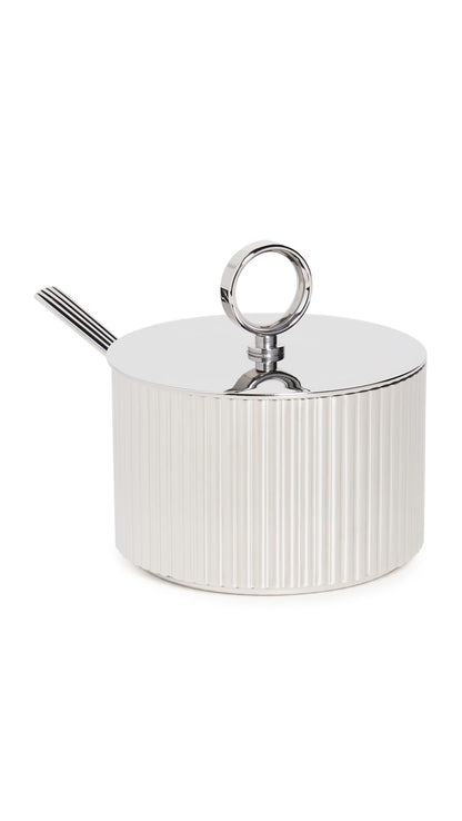 Georg Jensen Bernadotte Stainless Steel Sugar Bowl with Lid and Spoon