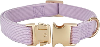 Soft Corduroy Dog Collar and Leash Set Adjustable Durable Dog Collars with Metal Buckle and Lead for Medium Dogs,Lilac