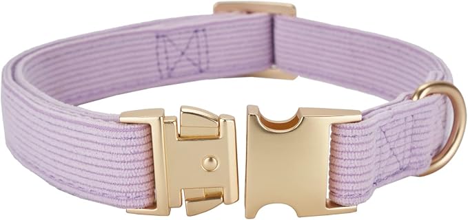 Soft Cotton Dog Collar with Metal Buckle Adjustable Heavy Duty Comfy Corduroy Collars for Small Medium Large Dogs,Lilac,Large