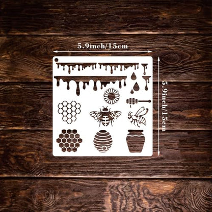 12 Pieces Bee Stencils for Painting on Wood, Honeycomb Hexagon Theme Reusable Stencils, Honey Drawing Template for DIY Scrapbooking Furniture Canvas Wall Floor Decor (5.9 x 5.9 Inch)
