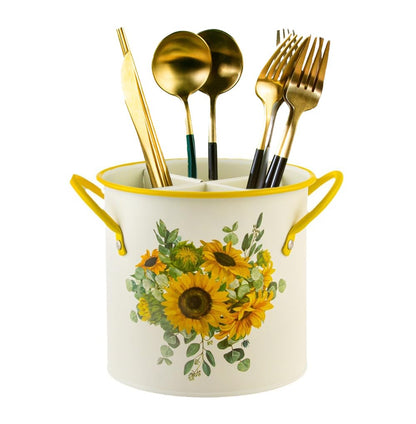 Metal Utensil Holder,Sunflower 4 Compartments Organizer Utensil Crock