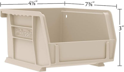 Akro-Mils 30220 AkroBins Plastic Storage Bins, Space-Saving Stackable Bins for Garage, Pantry, Craft Organization, 7" x 4" x 3", Stone, 24-Pack