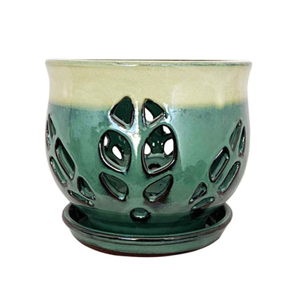 Fowargif 6.5inch Large Round Ceramic Orchid Pots with Holes, Flower Pot with Saucer for Indoor Plants Home Decorative, Round Planter,air Plant Pot