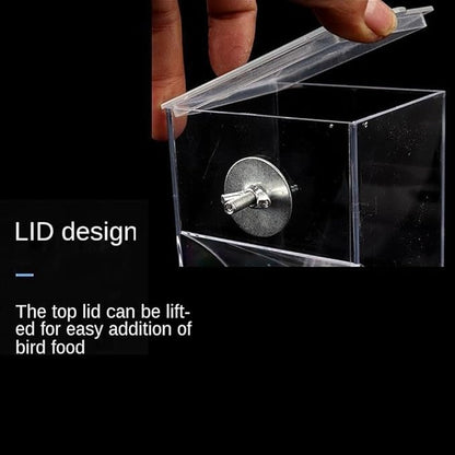 No Mess Bird Feeder for Cage,Automatic Parrot Feeder Cage Accessories,Transparent Parakeet Seed Container Food Feeder Drinker for Cage,No-Spill Transparent Bird Feeder (Clear)