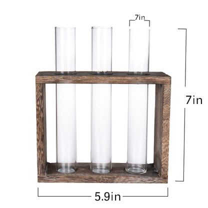 PACDONA Wooden Propagation Station with 3 Glass Test Tubes, Tabletop Glass Terrarium Holder for Cuttings Hydroponics, Home Office Desk Decor Gift for Women Mom Plant Lovers, Brown
